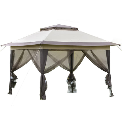 Foldable brown gazebo with UV protection, steel frame