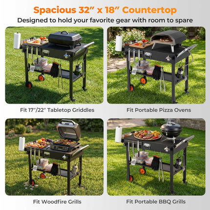 Folding Grill Cart for 17/22 Inch Griddles, Black Steel