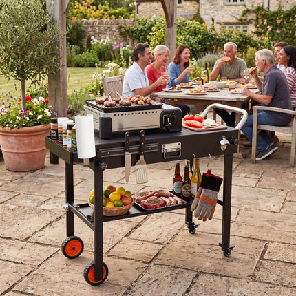 Folding Grill Cart for 17/22 Inch Griddles, Black Steel