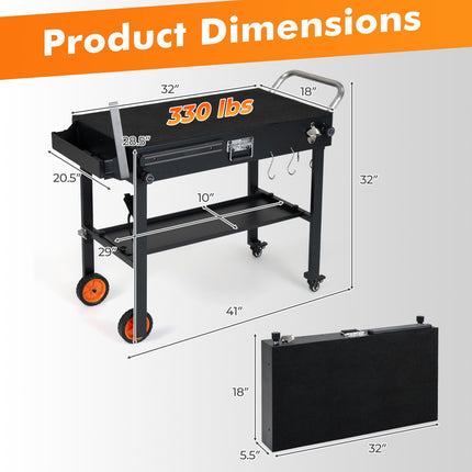 Folding Grill Cart for 17/22 Inch Griddles, Black Steel