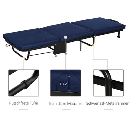 Folding guest bed - Adjustable - Steel frame - Blue