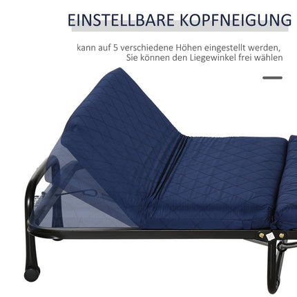 Folding guest bed - Adjustable - Steel frame - Blue