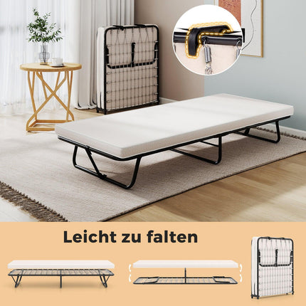Folding Guest Bed with Memory Foam Mattress, 190x80 cm