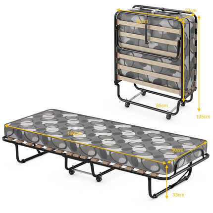 Folding Guest Bed with Memory Foam Mattress, 190x80 cm, Grey