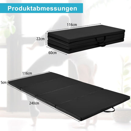 Folding Gym Mat, 240x120x5 cm, Non-Slip, Black