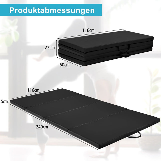 Opvouwbare gymmat, 240x120x5 cm, antislip, zwart