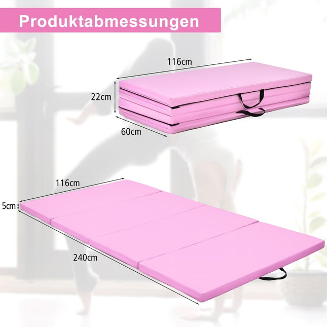 Opvouwbare gymmat, roze, 240x120x5 cm, antislip, draagbaar