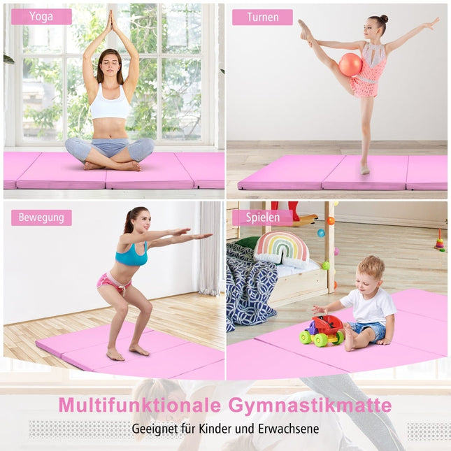 Opvouwbare gymmat, roze, 240x120x5 cm, antislip, draagbaar