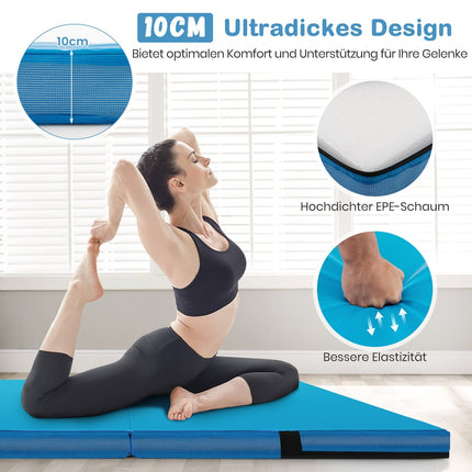 Folding Gymnastics Mat, 122x122x10 cm, Blue, EPE Foam