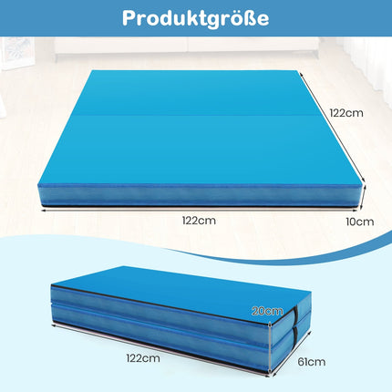 Folding Gymnastics Mat, 122x122x10 cm, Blue, EPE Foam