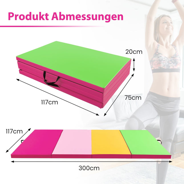 Folding Gymnastics Mat, 300x117x5cm, Pink/Green