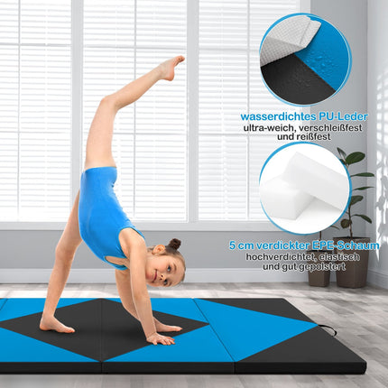 Folding Gymnastics Mat, Portable, 240x117x5 cm, Black/Blue