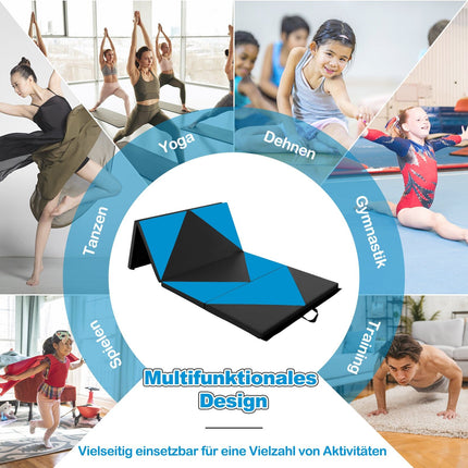 Folding Gymnastics Mat, Portable, 240x117x5 cm, Black/Blue
