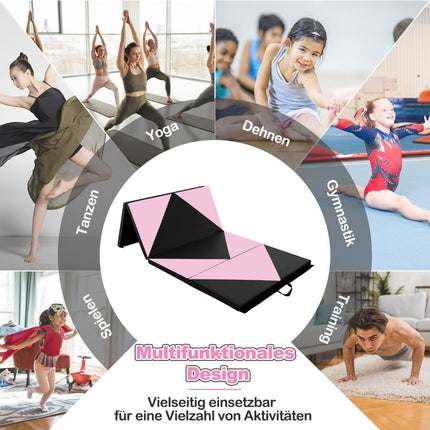 Folding Gymnastics Mat, Portable, 240x117x5 cm, Pink/Black