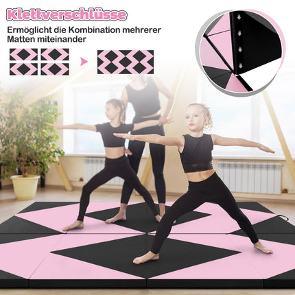 Folding Gymnastics Mat, Portable, 240x117x5 cm, Pink/Black