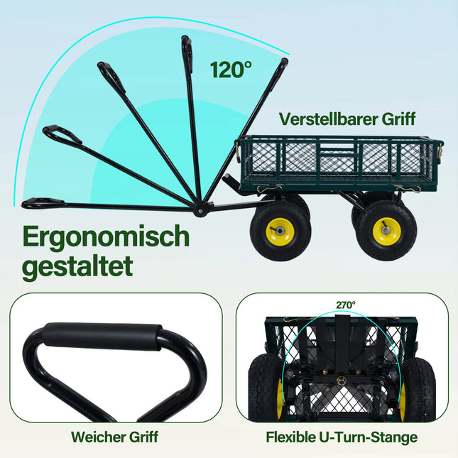 Folding Heavy-Duty Metal Garden Cart, 408 kg Capacity, Green