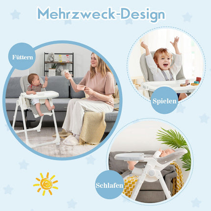 Folding High Chair, 6-Level Height, Recline, 360 Wheels