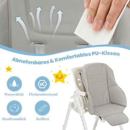 Folding High Chair, 6-Level Height, Recline, 360 Wheels