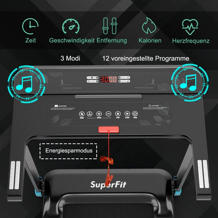 Folding Home Treadmill with Bluetooth Speaker & LED Display and Device Holder Navy Blue