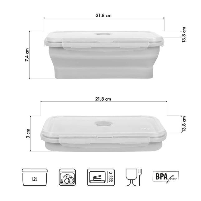Opvouwbare lunchbox, grijs, inhoud 1200 ml