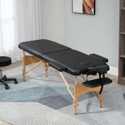 Portable folding massage table, adjustable height, black