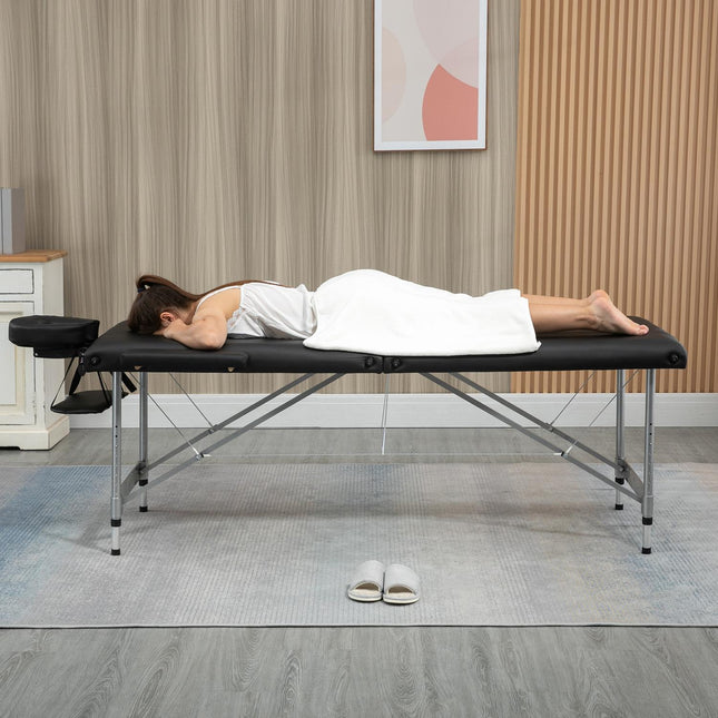 Folding massage table, 7 zones, height adjustable, black