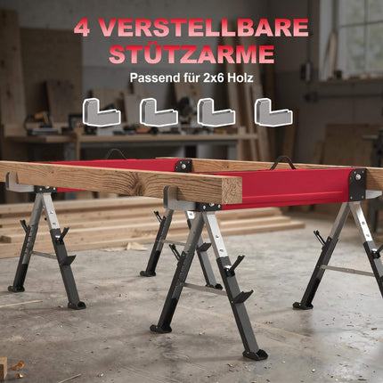 Folding Metal Sawhorse Set, 1160kg Capacity, Adjustable Height