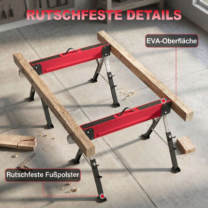 Folding Metal Sawhorse Set, 1160kg Capacity, Adjustable Height