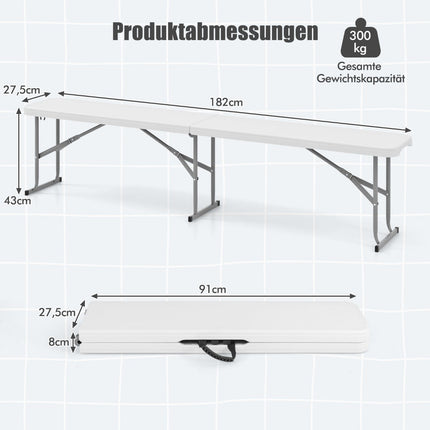 Folding Outdoor Bench, 182 cm, White, Portable & Durable