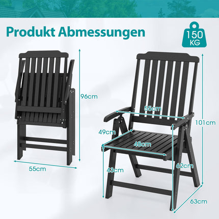 Folding Outdoor Chair, Black HDPE, 150kg Capacity