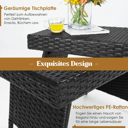 Folding Outdoor Coffee Table, Black, Weatherproof Rattan