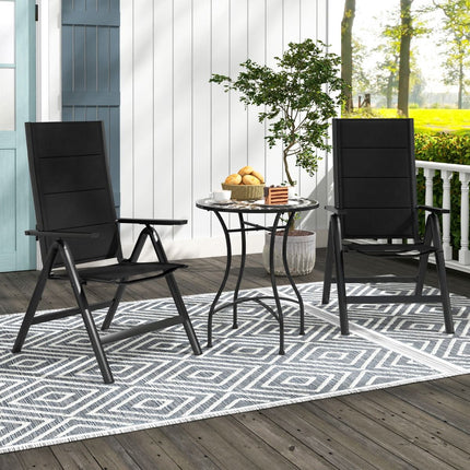 Folding Outdoor Dining Chair, Padded Seat, 7-Position Back, Black