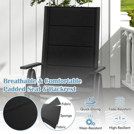 Folding Outdoor Dining Chair, Padded Seat, 7-Position Back, Black