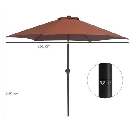Brown foldable parasol with hand crank, aluminum frame