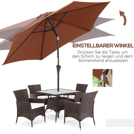 Brown foldable parasol with hand crank, aluminum frame