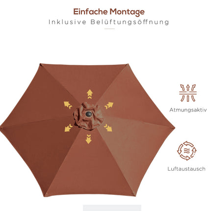 Brown foldable parasol with hand crank, aluminum frame