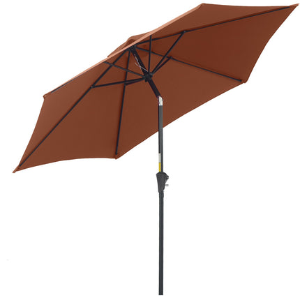 Brown foldable parasol with hand crank, aluminum frame