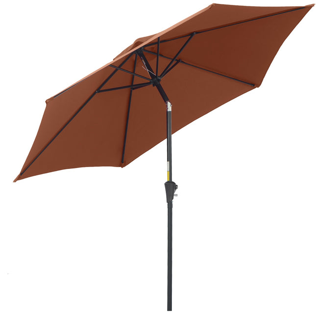 Brown foldable parasol with hand crank, aluminum frame