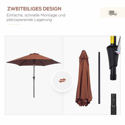 Brown foldable parasol with hand crank, aluminum frame