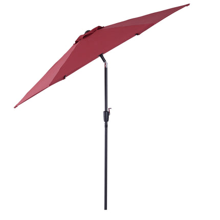 Red folding parasol, hand crank, 2.7 m aluminum frame