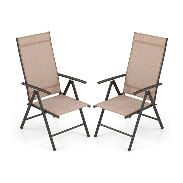 Folding Patio Chairs Set of 2, 7-Position, 180 kg, Brown