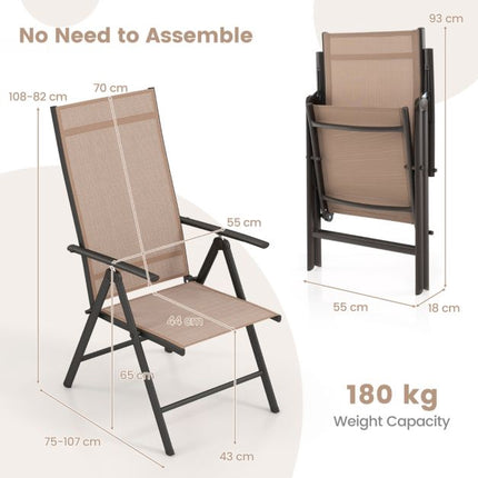 Folding Patio Chairs Set of 2, 7-Position, 180 kg, Brown