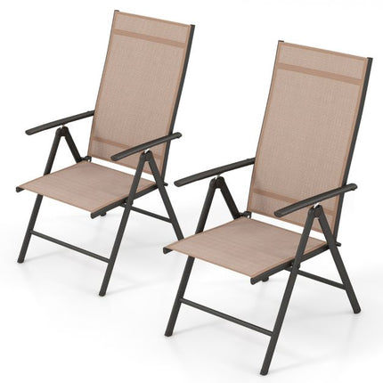 Folding Patio Chairs Set of 2, 7-Position, 180 kg, Brown