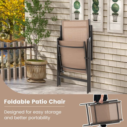 Folding Patio Chairs Set of 2, 7-Position, 180 kg, Brown