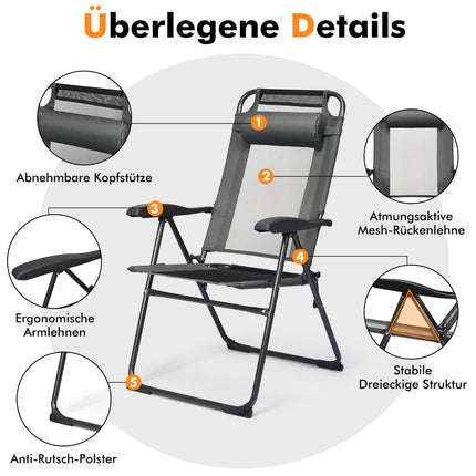 Folding Patio Chairs, Set of 2 – Adjustable Backrest