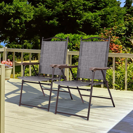 Folding Patio Chairs Set of 2 with Armrests, Gray