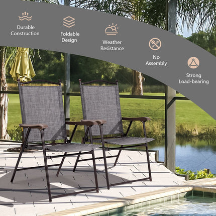 Folding Patio Chairs Set of 2 with Armrests, Gray