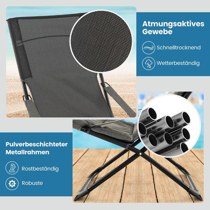 Folding Patio Chair with Ottoman & Removable Cushion Outdoor Lounger Gray
