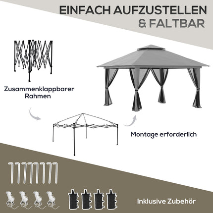 Pop-up 4x4M garden pavilion with UV protection and mesh walls