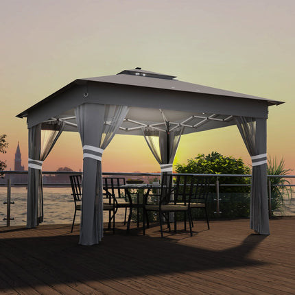 Collapsible garden pavilion 3x3m with LED & Curtains